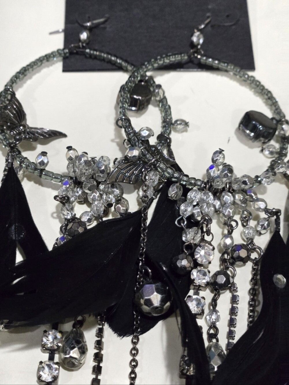 Vintage Y2K Bebe Feather & Crystal Butterfly Chandelier Earrings – NEW - Picture 2 of 7